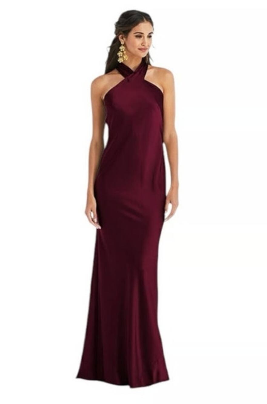 Lovely Twist Halter Maxi Column Dress LB025 Cabernet Womens Size XS